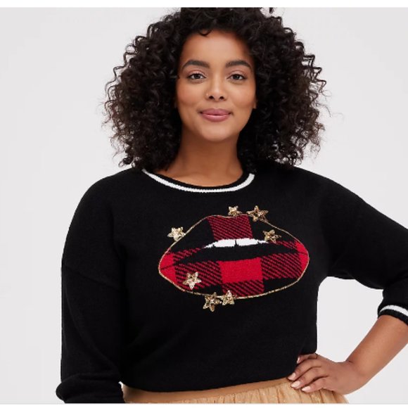 torrid Tops - Torrid Black Pullover Crewneck Embellished Sweater Size 1X New With Tags